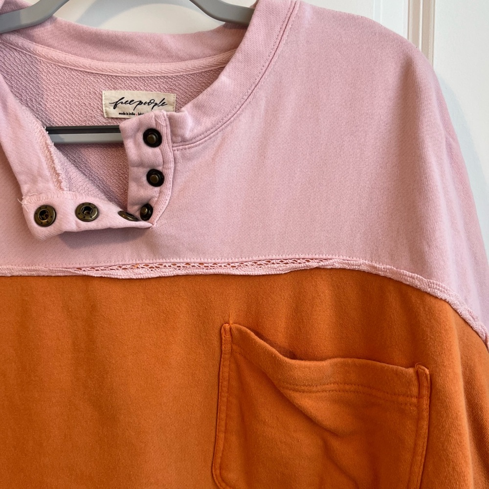 Free People Oversized Pink and Orange Colorblock Pullover - Picture 5 of 10